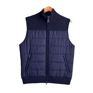 Amicale Cashmere Puffer Vest Size Medium Navy Blue Wool Cashmere Full Zip